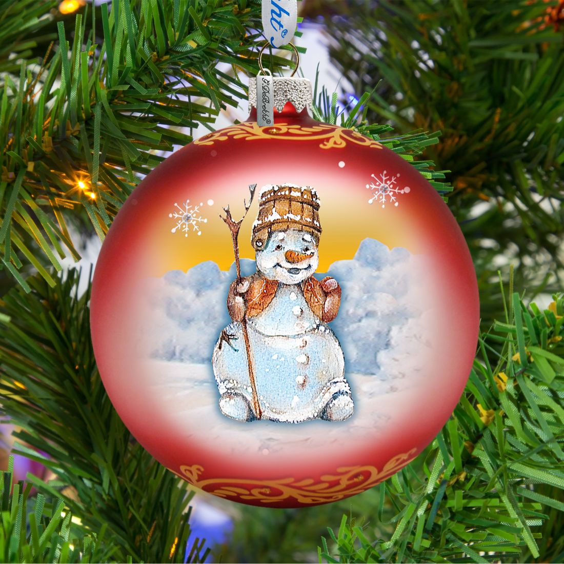 Happy Snowman Ball Glass Ornament by G. DeBrekht - Christmas Santa Snowman Decor - 73332
