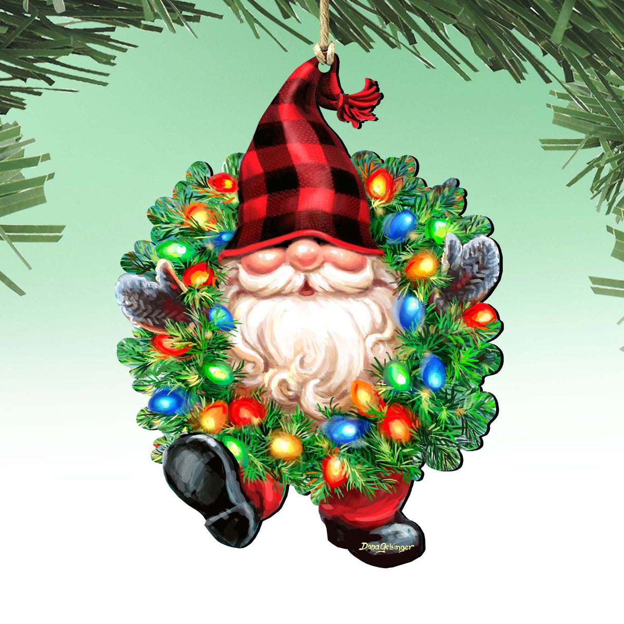 Bright Light Gnome Dwarf Wreath Wooden Ornaments by Gelsinger - Christmas Decor - 8161053-DG