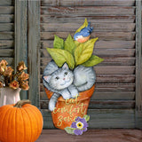 Cat Lovers Welcome Sign Cats Comfort Zone in a Pot Door Wreath - Handmade Gift for Porch Decor by Susan Winget - 8471214H-SW