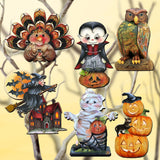 Happy Halloween Decorative Wooden Clip-on Ornaments Set of 6 by Jamie Mills-Price and G. Debrekht - Halloween Decor - 8090135C-S6