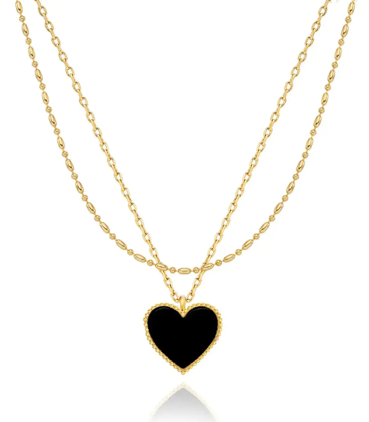 OZEL Layered Necklaces for Women 14K Gold Plated Dainty Gold Necklace Onyx Black Heart Pendant Jewelry Gift (Heart(N)_black) - Lootquake