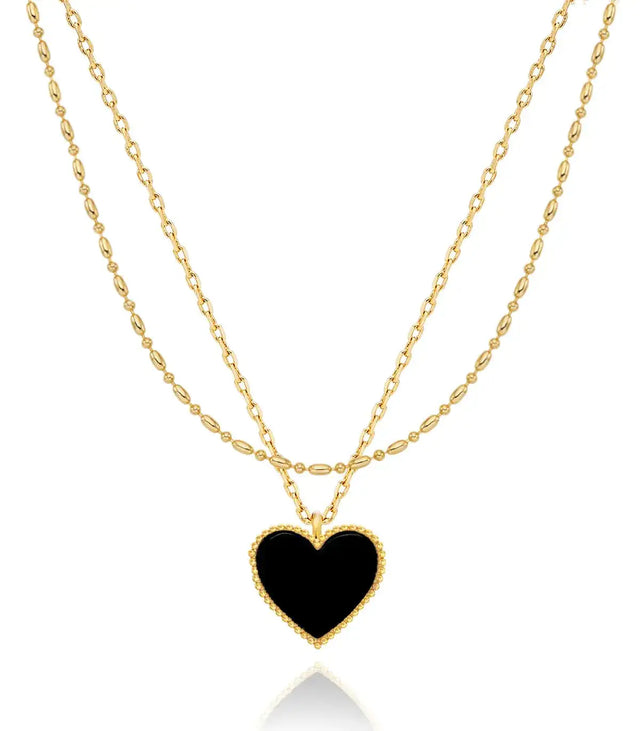 OZEL Layered Necklaces for Women 14K Gold Plated Dainty Gold Necklace Onyx Black Heart Pendant Jewelry Gift (Heart(N)_black) - Lootquake