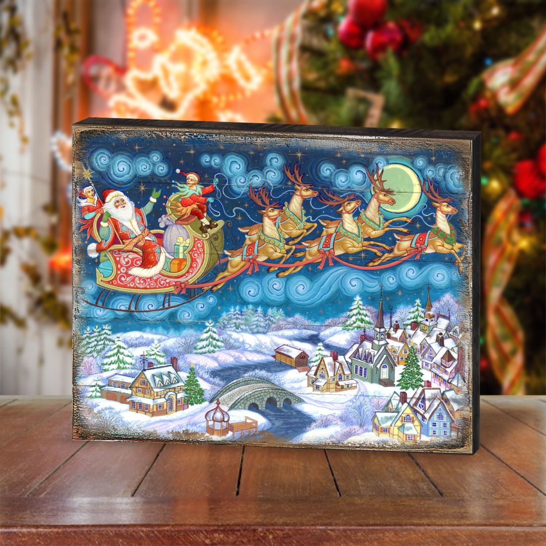 Up-Up and Away Santa Wooden Wall Art by G. DeBrekht - Christmas Santa Snowman Decor - 8151062B