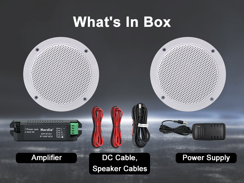 Herdio 2PCS 4 Inch Ceiling Bluetooth Speaker Kit Water Resistant 160W Marine Speakers For Bathroom Kitchen Home Outdoor Camper