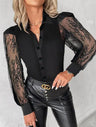 Ladies' Solid Color Mesh V-neck Casual Button Up Shirt - Lootquake