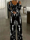 Women's V-neck Irregular Tie Dye Off Shoulder Fashion Jumpsuit - Lootquake