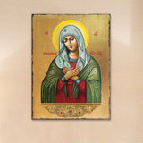 Icono sagrado ortodoxo religioso de madera bañado en oro de la Madre de Dios de la Ternura - Decoración inspiradora - 85012