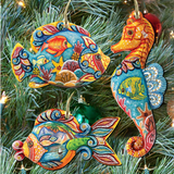 Coastal Wooden Ornaments Set of 3 by G. DeBrekht - Coastal Holiday Decor - 8100035S3