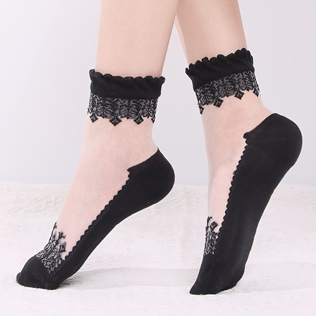6 pares de calcetines deportivos suaves y transpirables con encaje de retazos: calcetines de mujer hasta la pantorrilla con medias y calcetines cómodos para uso diario.