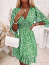 V-neck Printed Dress With Ruffled Waist, Exquisite And Elegant Design-perfect For Spring And Autumn. - Lootquake