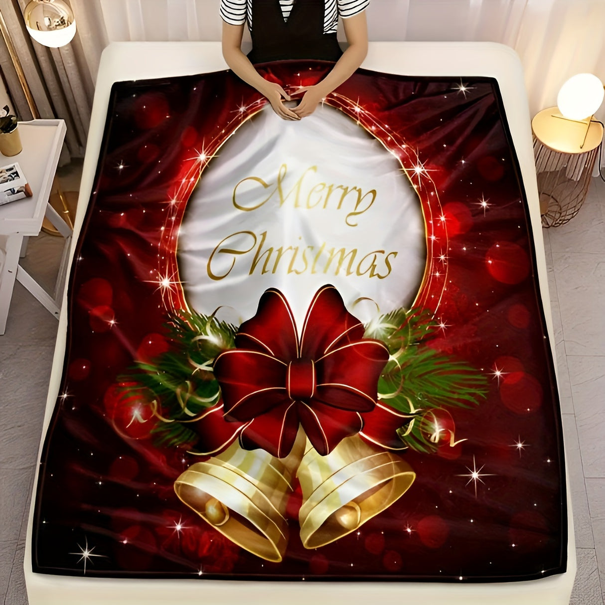 1pc Christmas Throw Blanket - Reindeer and Christmas Trees Printed, Soft, Cozy, Holiday-Themed, Versatile Throw for Couch, Bed, Sofa, Office, Camping, Indoor and Outdoor Use