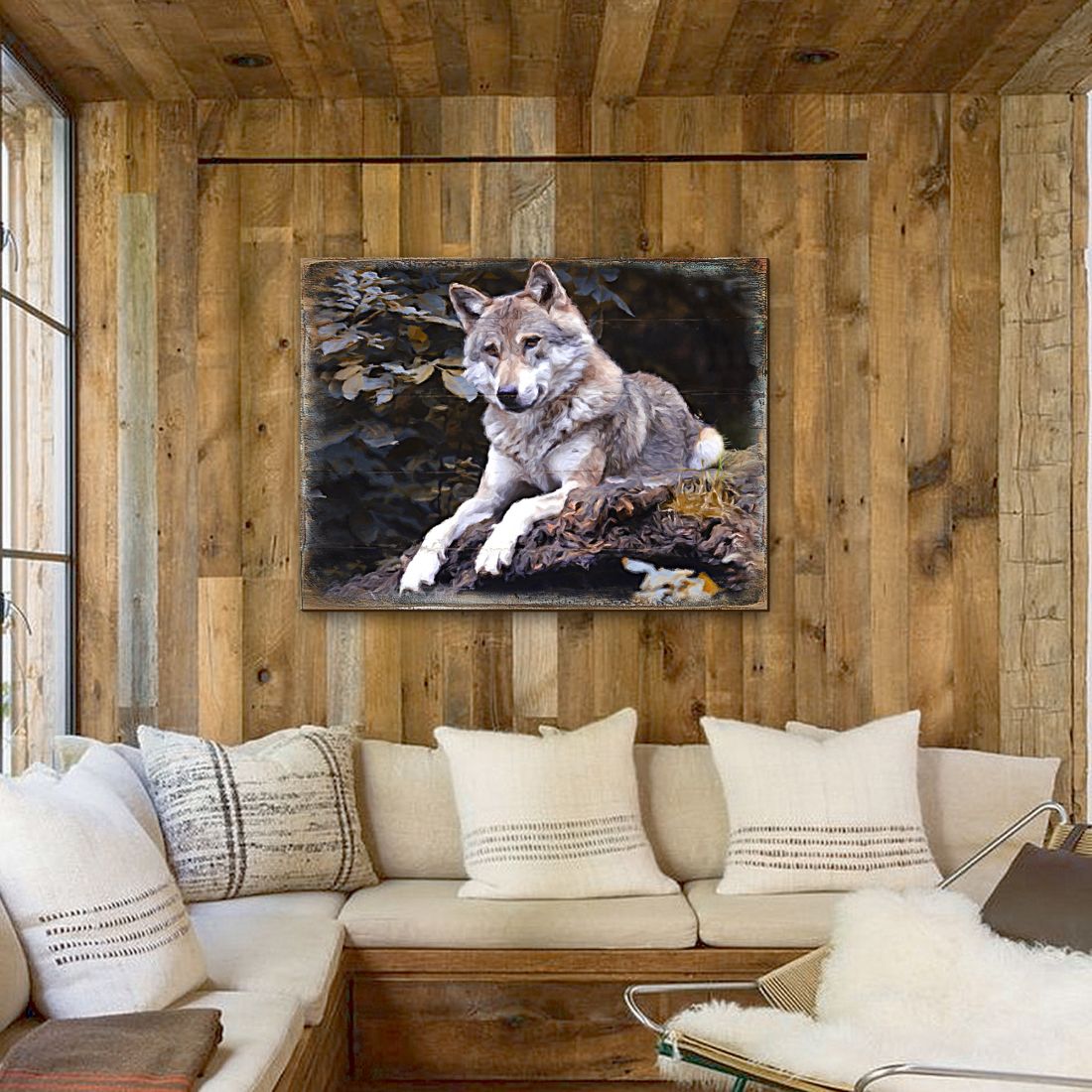 Arte mural de madera con diseño de lobo de Nature Wonders - Decoración de vida silvestre - 95287B