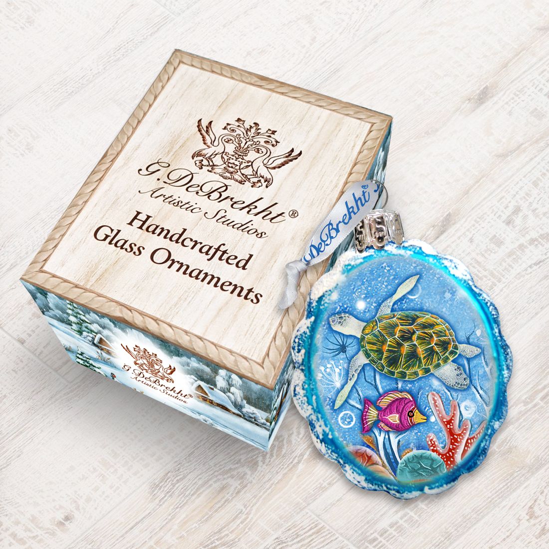 Adorno de vidrio de mercurio con forma de tortuga de G. DeBrekht - Decoración navideña costera - 775479-2