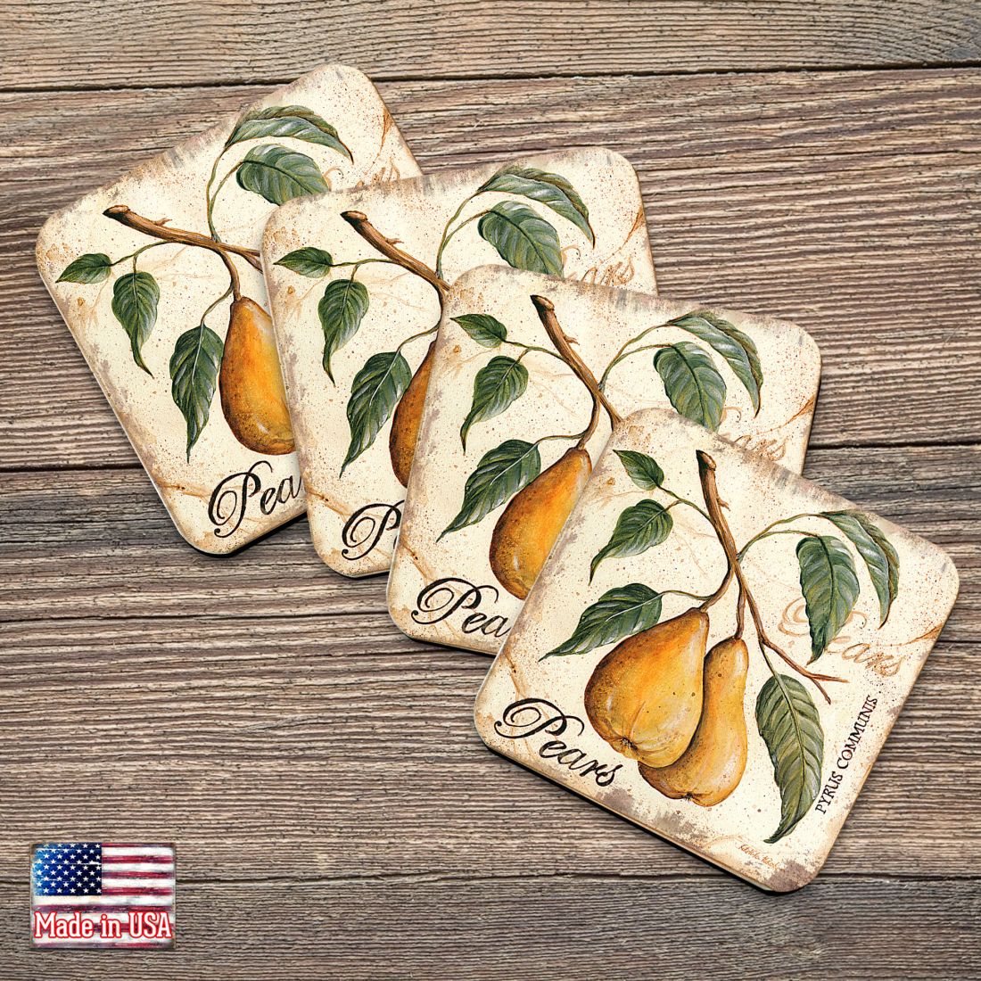 Juego de 4 posavasos de corcho de madera con forma de pera de Nature Wonders - Decoración de vida silvestre - 8198631C-S4