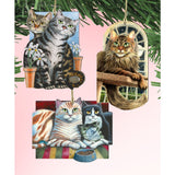 Gazing Cats Wooden Ornaments Set of 3 by Laura Seeley - Pets Dog and Cats Decor - 8100098S3-LS