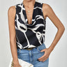 Ladies' Striped Printed Deep V-neck Off Shoulder Pleated Decorative Fashion Vest - Lootquake