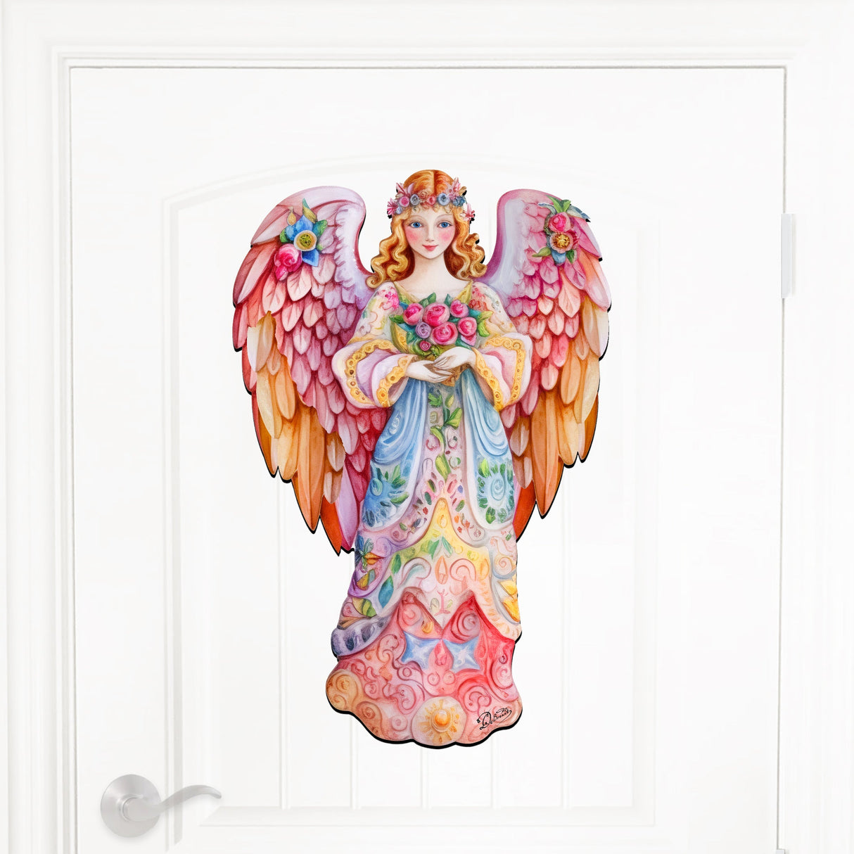 Ángel floral rosa para puerta, decoración navideña de G. Debrekht - 8611023H