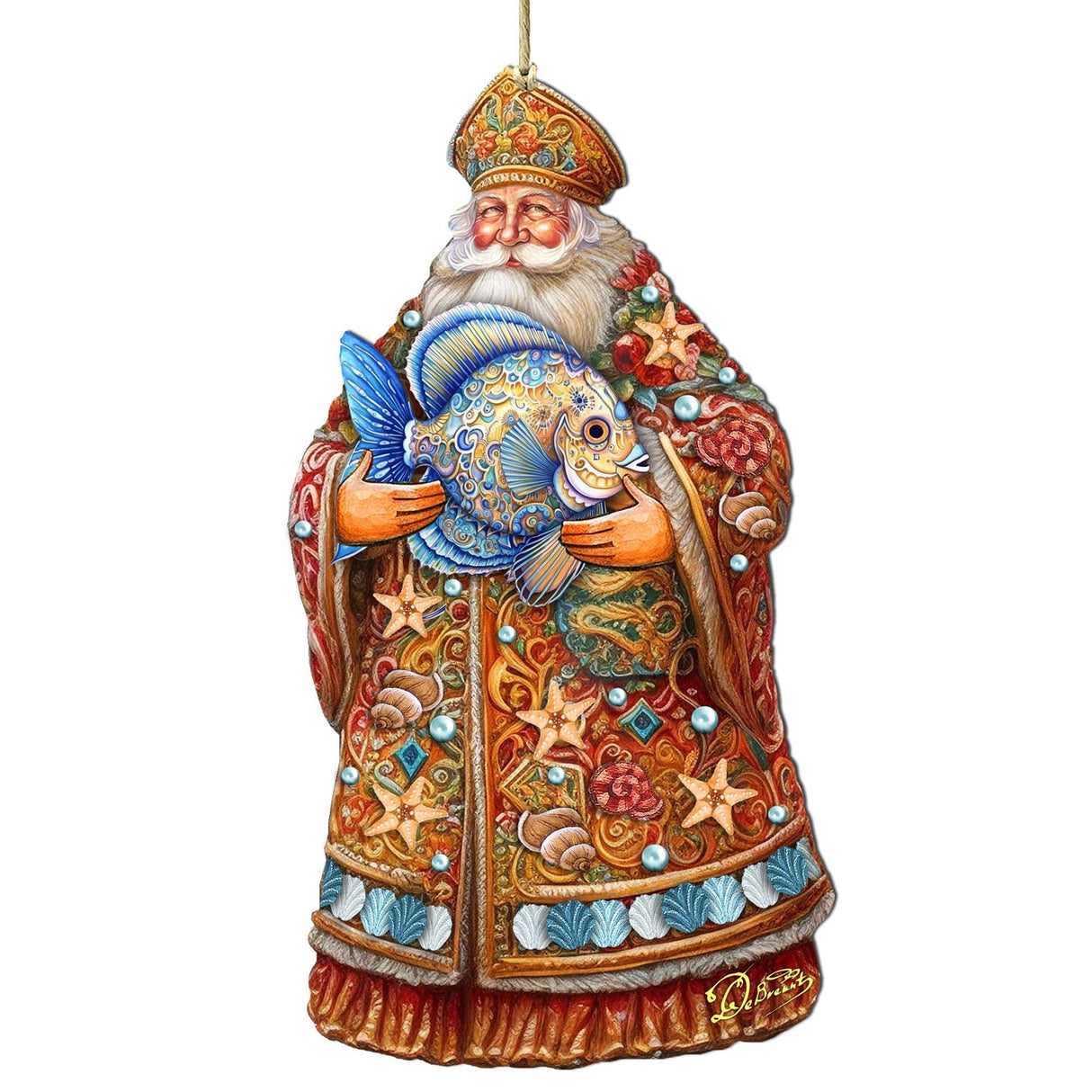 Santa with Fish Wooden Ornaments by G. Debrekht - Christmas Santa Snowman Decor - 8691411