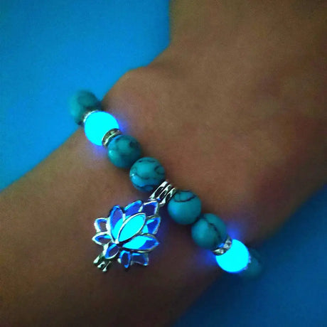 Energy Luminous Lotus Natural Stone Bracelet Yoga Healing Luminous Glow In The Dark Charm Beads Bracelet For Men Women Prayer Buddhism - Lootquake