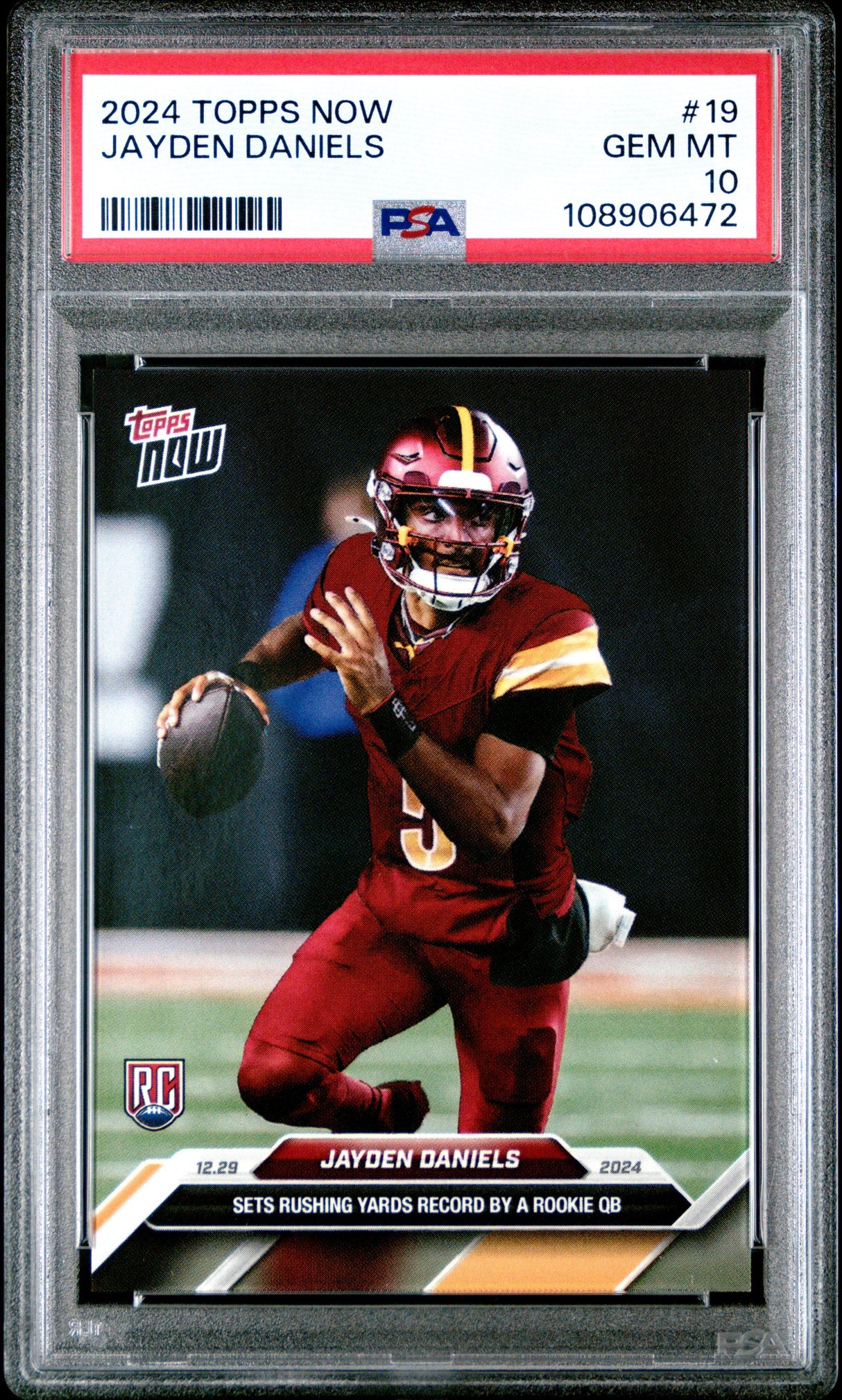 Tarjeta de fútbol RC Jayden Daniels #19 Rookie de Topps Now, calificada en 2024, PSA 10 Gem Mint