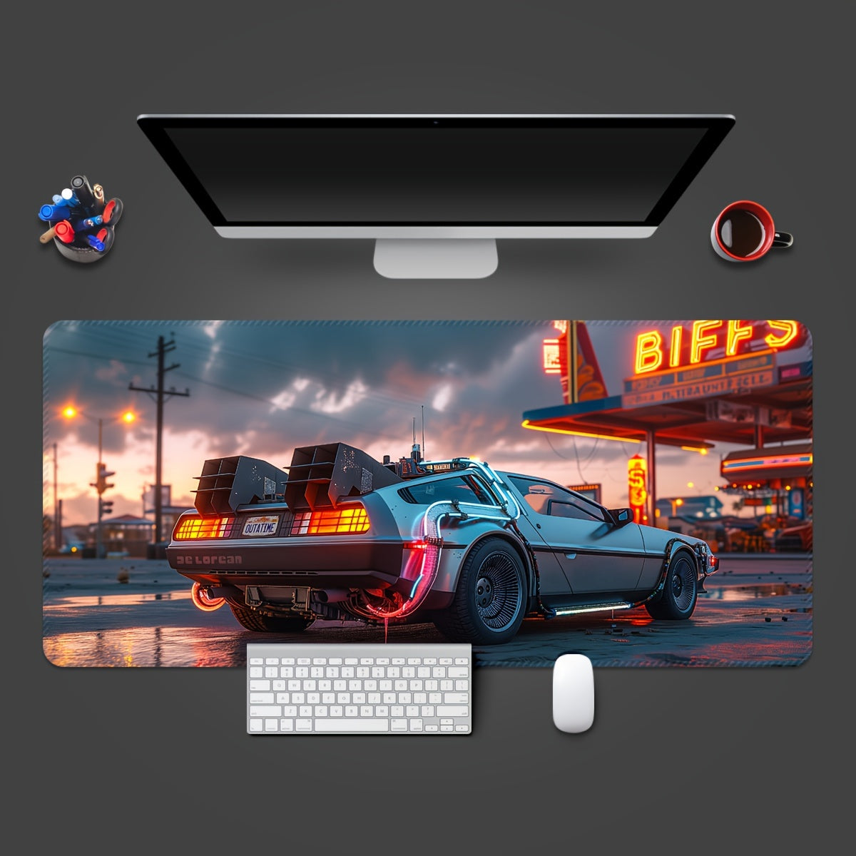 Ultra-Sleek Silvery Sports Car Design Large Gaming Mouse Pad - Extended, Thick, Non-Slip Rubber Desk Mat With Precision Stitched Edges - Washable & Durable