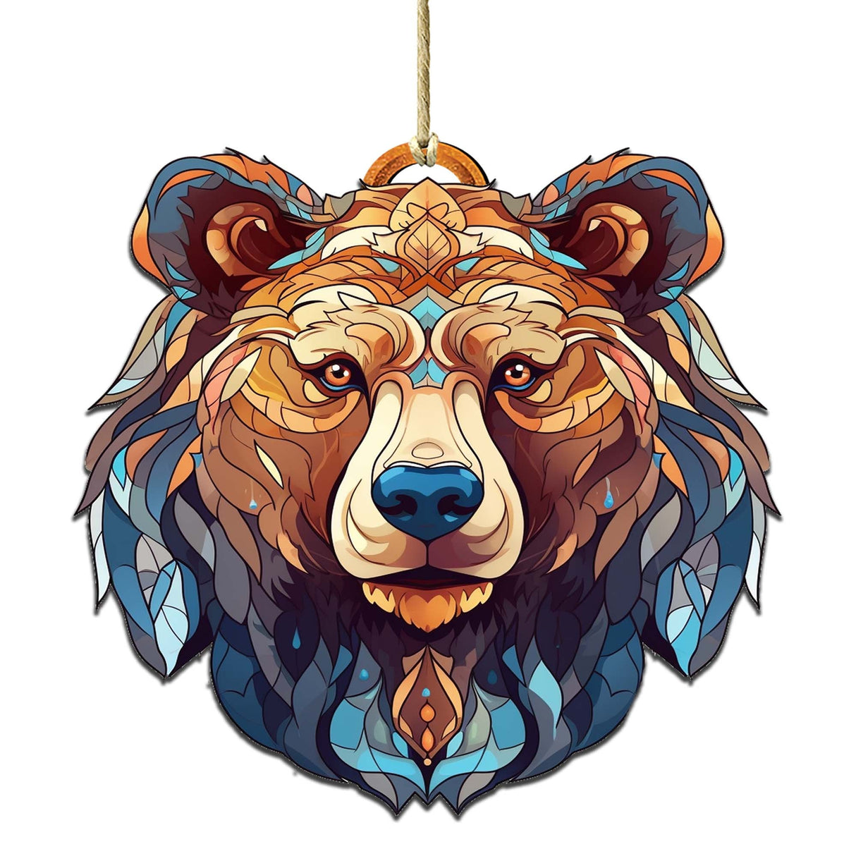 Adornos de madera con cara de oso y diseño de vitrales de G.Debrekht - Decoración navideña con temática de vida silvestre - 8710124-1