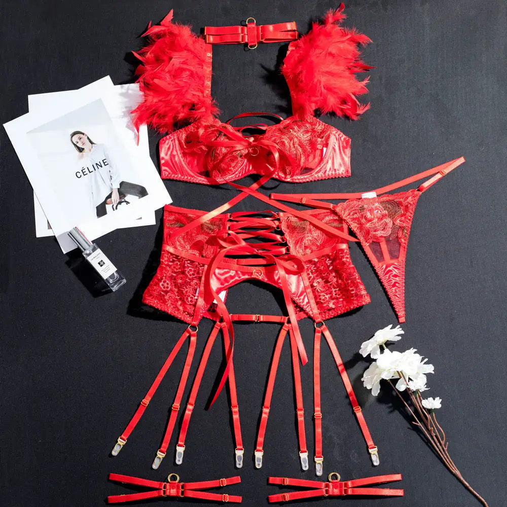 Embroidered Garter Strap Sexy Lingerie - Lootquake