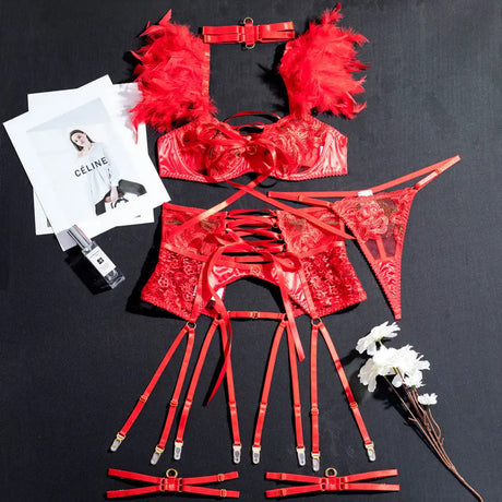 Embroidered Garter Strap Sexy Lingerie - Lootquake