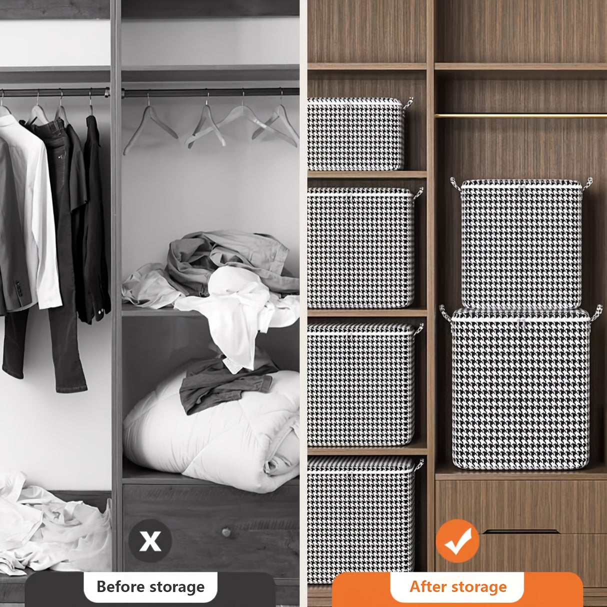 2pcs/5pcs Extra Large Capacity Stylish Houndstooth Storage Boxes - Durable, Space-Saving Closet Organizers with Handles for Easy Clothes, Blanket Storage and Organization at Home and Office