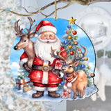 Santa with Reindeer Wooden Ornaments by G. Debrekht Christmas Santa Snowman Decor - 8611032