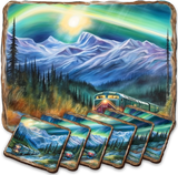 Northern Lights Wooden Cork Placemat and Coasters Gift Set of 7 by Nature Wonders Nature Wildlife Decor  - 85411C-S7