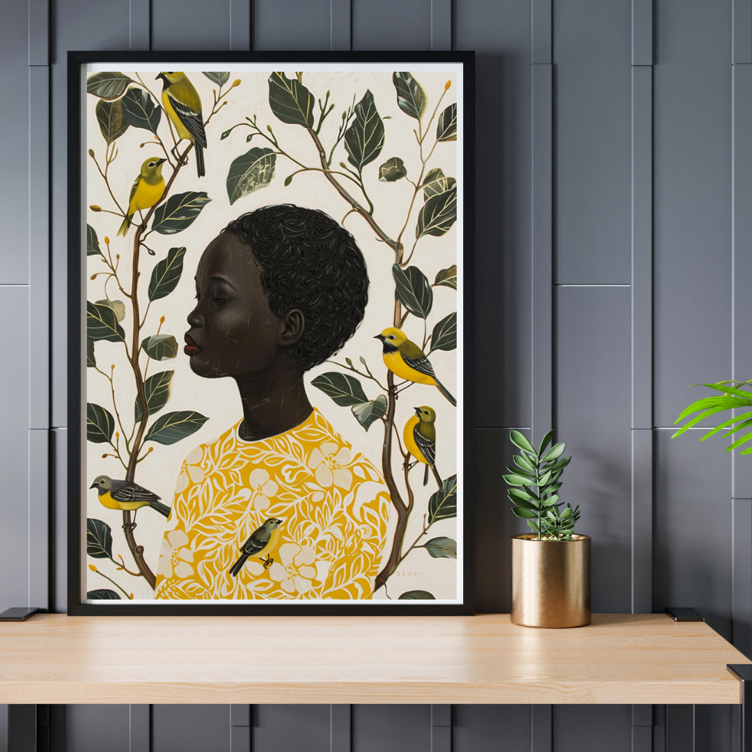 Black Girl Art Postcard - Of Bird and Bloom - Botanical Elegance