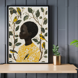 Black Girl Art Postcard - Of Bird and Bloom - Botanical Elegance