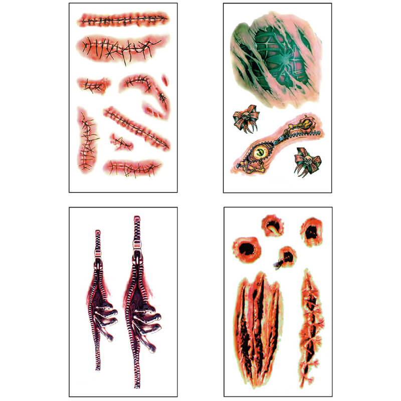30 pegatinas temporales de tatuajes de heridas de terror de Halloween