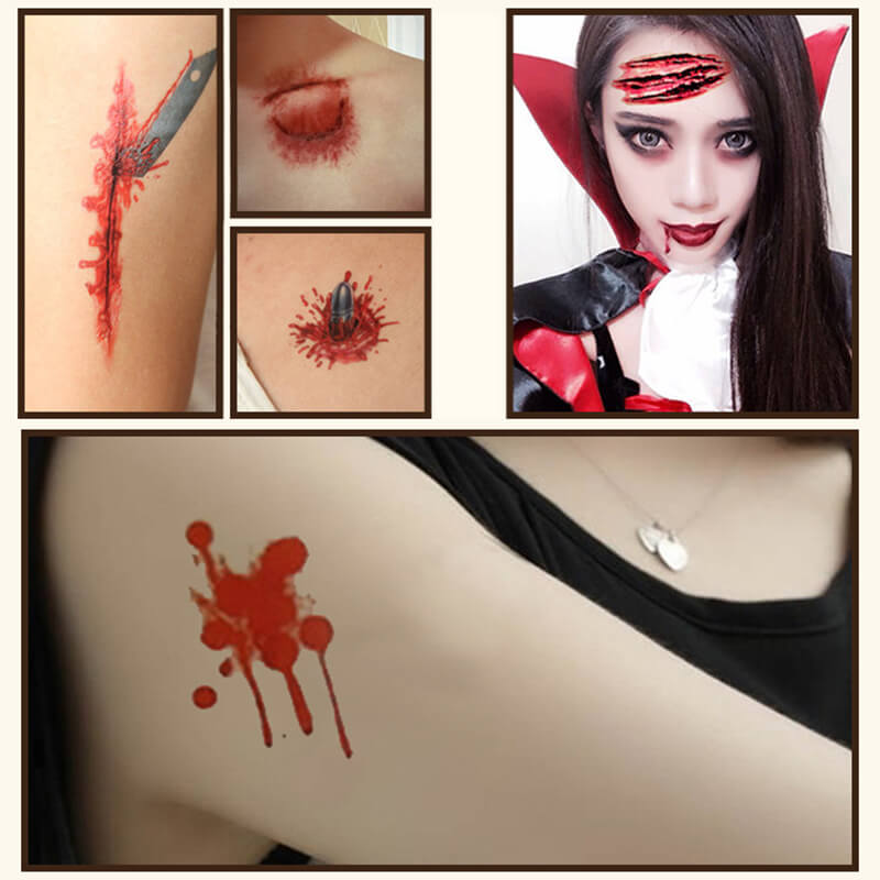 30 pegatinas temporales de tatuajes de heridas de terror de Halloween
