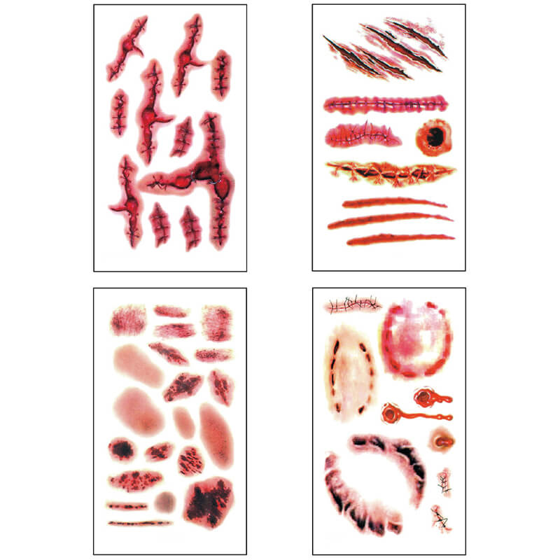 30 pegatinas temporales de tatuajes de heridas de terror de Halloween