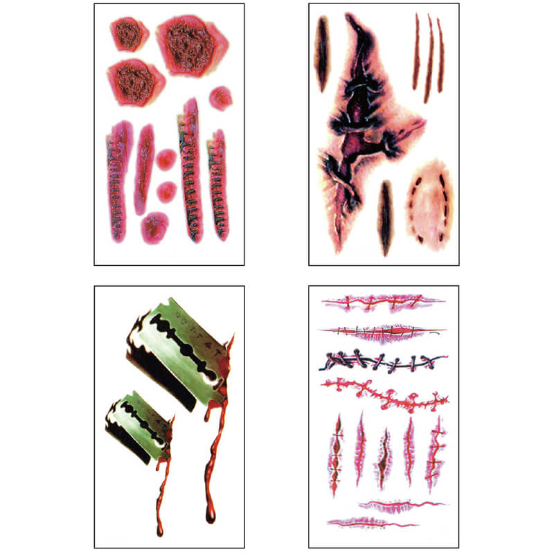 30 pegatinas temporales de tatuajes de heridas de terror de Halloween