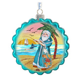 Santa with Shells Wreath Glass Ornament by G. DeBrekht - Coastal Holiday Decor - 759-041
