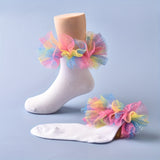 1 par de calcetines de encaje suave con volantes para niñas - Ribete de volantes esponjoso para un adorable look de baile de princesa - Calcetines cómodos de mezcla de algodón