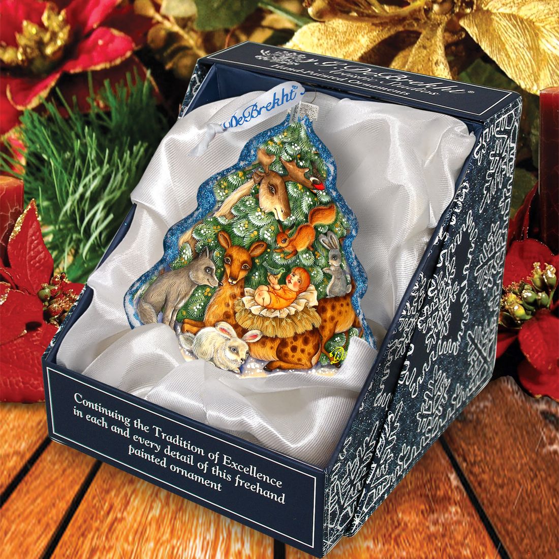 Adorno de vidrio de la Natividad del Bosque de G. DeBrekht - Decoración navideña con temática de vida silvestre - 762-045