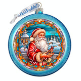 Santa's Red-feathered Friend Glass Ornament by G. DeBrekht - Christmas Santa Snowman Decor - 744-046