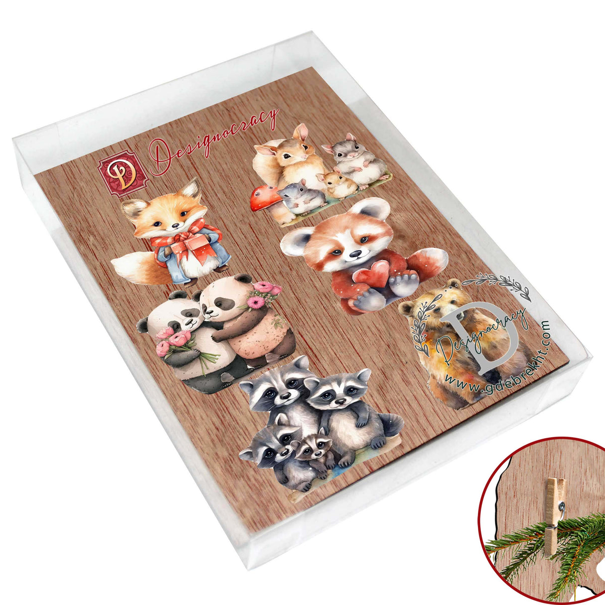 Forest Animals Decorative Wooden Clip-on Ornaments Set of 6 by G. Debrekht - Christmas Decor - 8090021C-S6