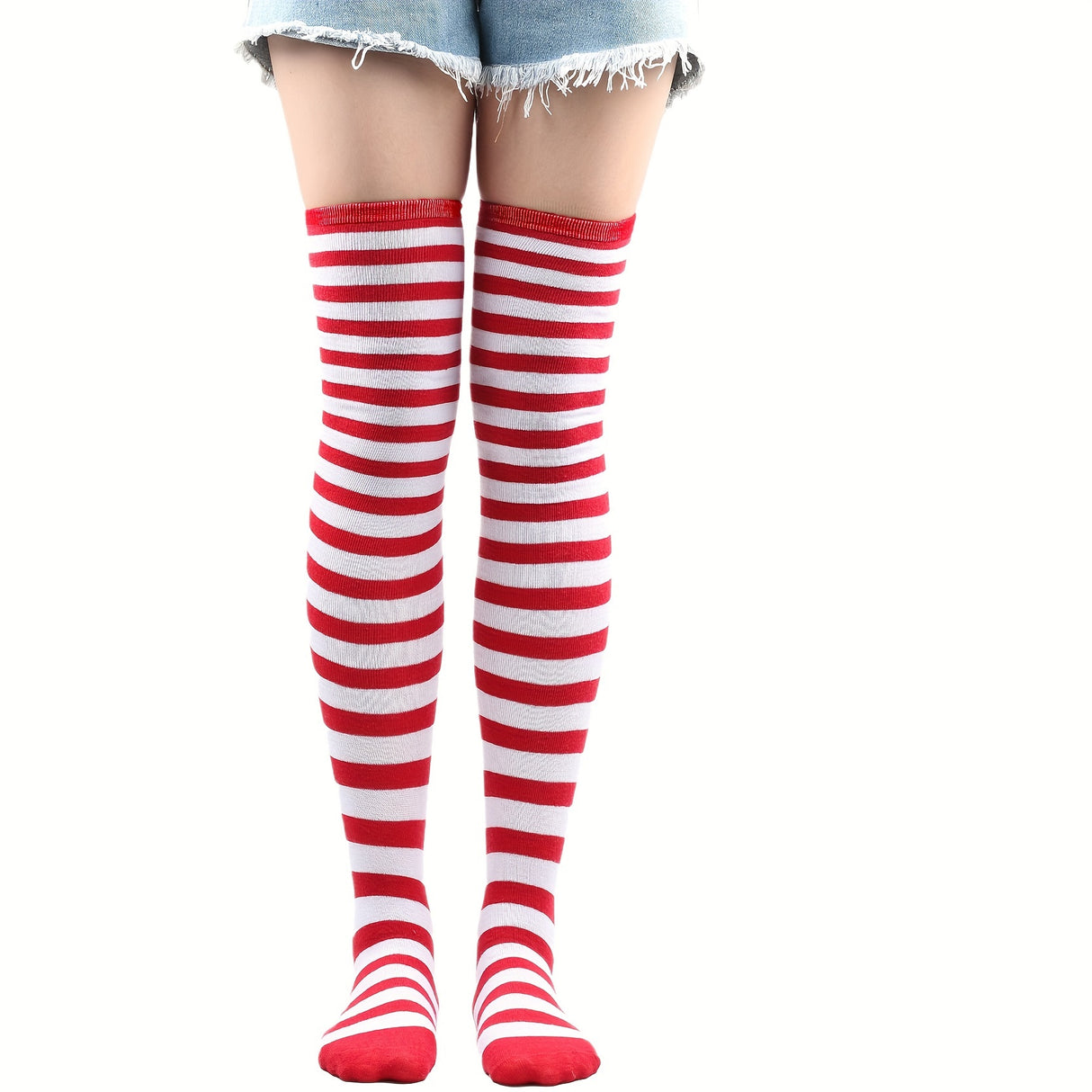 Calcetines hasta la rodilla con rayas vibrantes: calcetines hasta la pantorrilla para mujer, ideales para festivales de música, fiestas de cosplay y cualquier estilo. Medias suaves, elásticas y cómodas para usar todo el día.