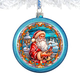 Santa's Red-feathered Friend Glass Ornament by G. DeBrekht - Christmas Santa Snowman Decor - 744-046