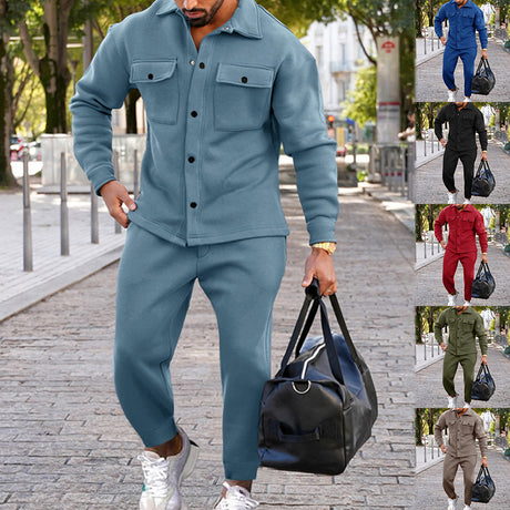 Suede Single-breasted Solid Color Slim Fit Two-piece Suit Men - Lootquake