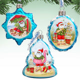 Christmas at the Beach Mercury Glass Ornaments Set of 3 by Susan Winget - Santa and Snowman Decor