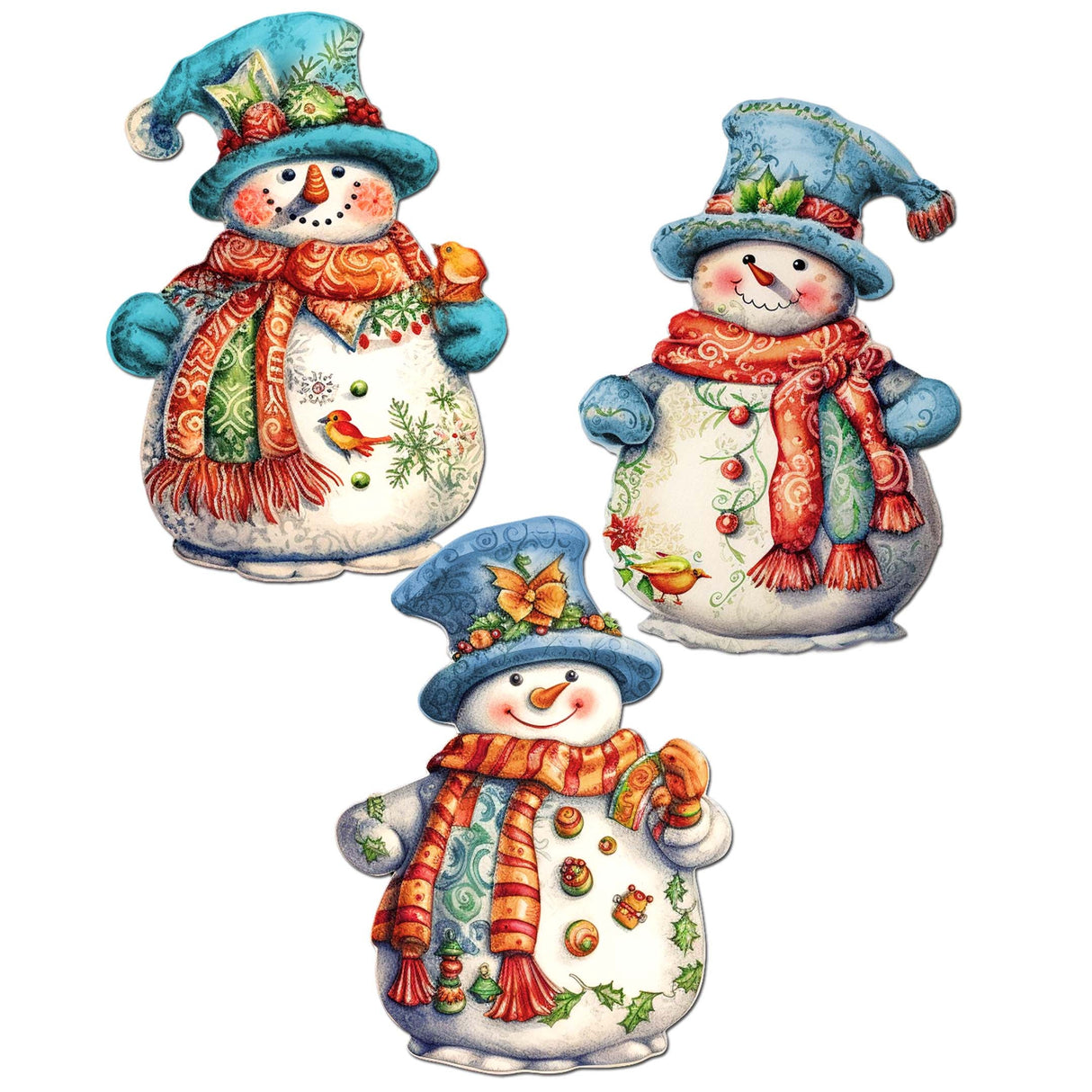 Snowman Decorative Wooden Clip-on Ornaments Set of 3 by G. Debrekht - Christmas Decor - 8091023C-S3