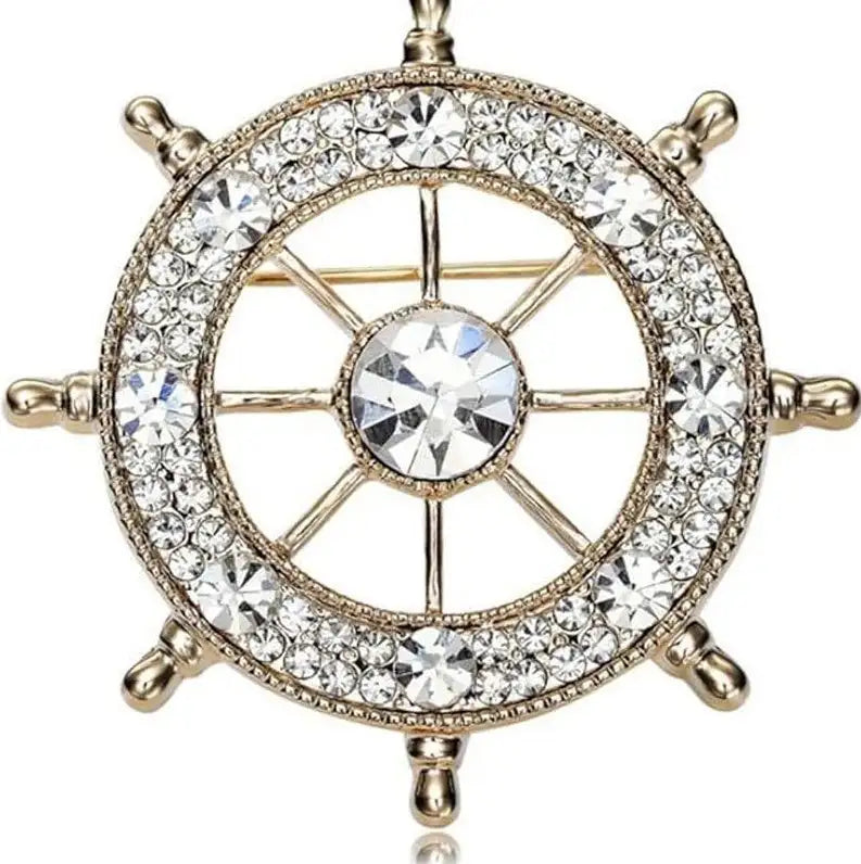 Navy Style Diamond Studded Rudder Brooch - Lootquake