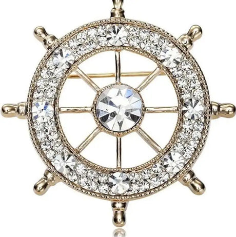 Navy Style Diamond Studded Rudder Brooch - Lootquake