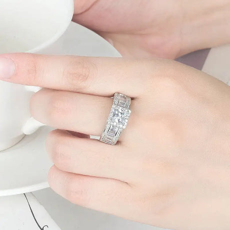 Diamond Push Square Rectangular Rhinestone Square Ring - Lootquake